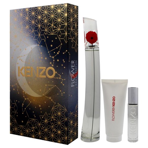 Flower by Kenzo for Women - 3 Pc Gift Set 3.3oz EDP Spray (Refillable), 0.3oz EDP Spray (Refillable), 2.5oz Body Milk