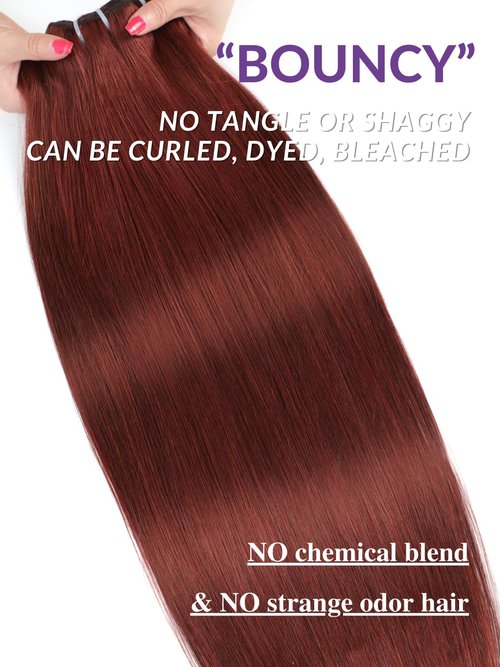 HERMOUS 13A Double Drawn Reddish Brown Bundles 22 Inch Copper Red Human Hair Single Straight Full and Thick Brazilian 100% Real Raw Human Hair Quick Weave Auburn Brown Colored #33B Bundles