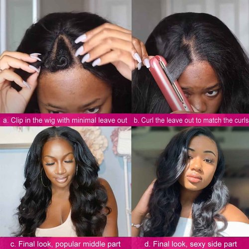 Atikual Body Wave V Part Wig Short Brazilian Virgin Human Hair Wigs For Black Women Thin Part Wig Glueless Clip In Half Wigs Upgrade U Part Wig Beginner Friendly No Sew In No Glue 24inch