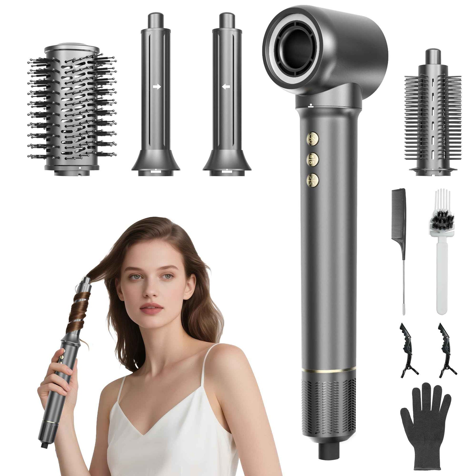 5 in 1 Hair Styler&Hair Dryer Brush,High-Speed Frizz-Free Blow Dryer,Ionic Fast Drying Hot Air Brush Air Styler Wrap, Auto Wrap Curler, Multi Styler Tools-Curl,Volumize, Straighten,Ideal Gift