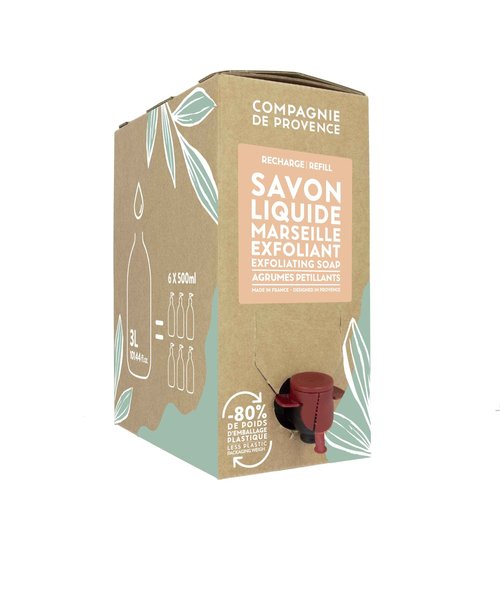 Compagnie de Provence Savon de Marseille Exfoliating Liquid Soap, Sparkling Citrus, 101.4 Fl Oz Eco Refill