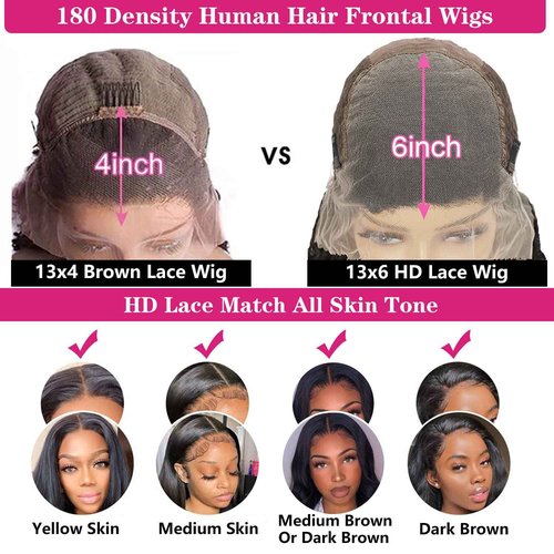 Ysxbui 13x6 Lace Front Wigs Human Hair 180 Density HD Transparent Straight Lace Front Human Hair Wigs for Women Straight Lace Front Wigs Pre Plucked with Baby hair Natural Color (24 Inch)