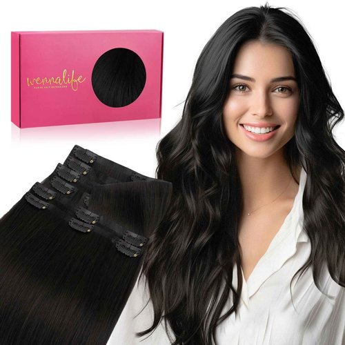 WENNALIFE Invisi Edge Clip in Hair Extensions Real Human Hair, 12 Inch 80g 7pcs Natural Black Invisible PU Skin Weft Straight Extensiones De Cabello Hmano Clip Ins