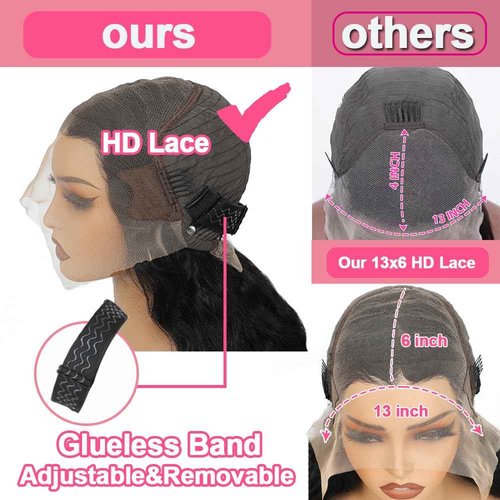 KinMos Bob Wig Human Hair 200 Density 13x6 Body Wave HD Lace Front Wigs Human Hair Glueless Lace Frontal Bob Wigs Short Bob Wigs for Black Women Pre Plucked with Baby Hair (14 inch, Bob Wig)