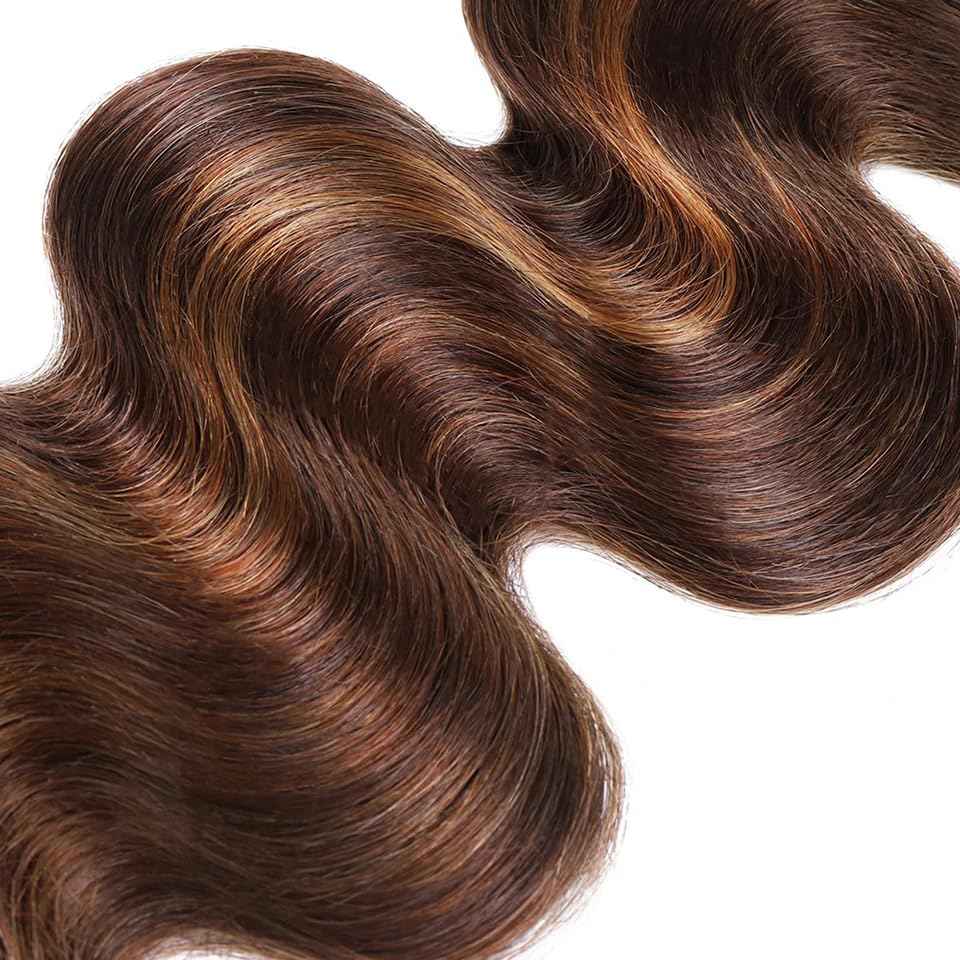 28 30 32 Inch Color 30 Bundles P4/30 Body Wave Bundle Highlight Human Hair 3 Bundles Two Tone Brown Mixed With Light Brown Bundle