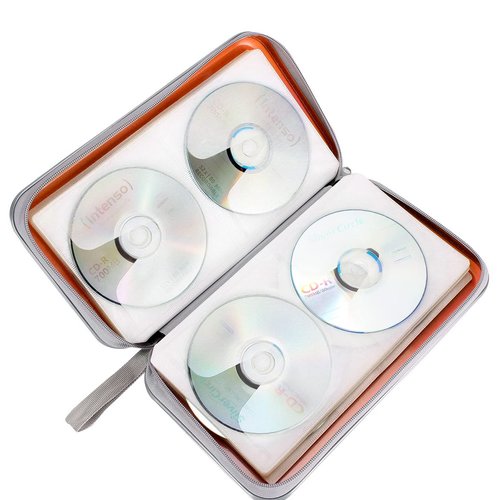 Siveit CD Case, DVD Case Holder 96 Capacity Hard Plastic CD DVD Disc Cases Storage Binder Wallet for Car Home Office Travel (Orange)