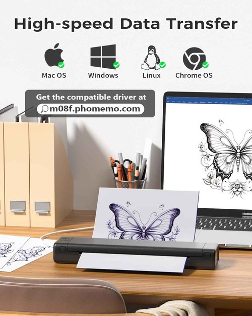 COLORWING M08F Tattoo Stencil Printer Bluetooth, Wireless Thermal Transfer Machine for Skin, Small A4 Paper (Black)