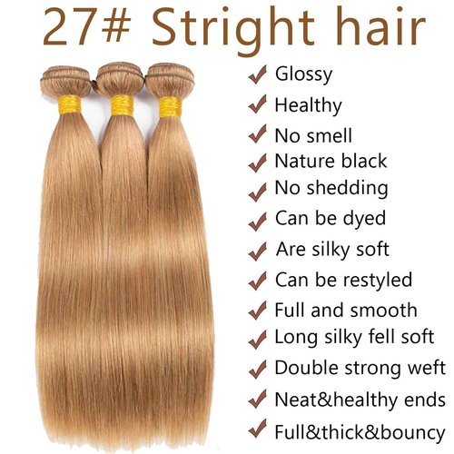 Fabimiya 26 28 30 Inch Human Hair Bundles Honey Blonde 27# Straight Bundles Human Hair 100% Unprocessed Soft Sewn In Hair with Double Weft for Black Women