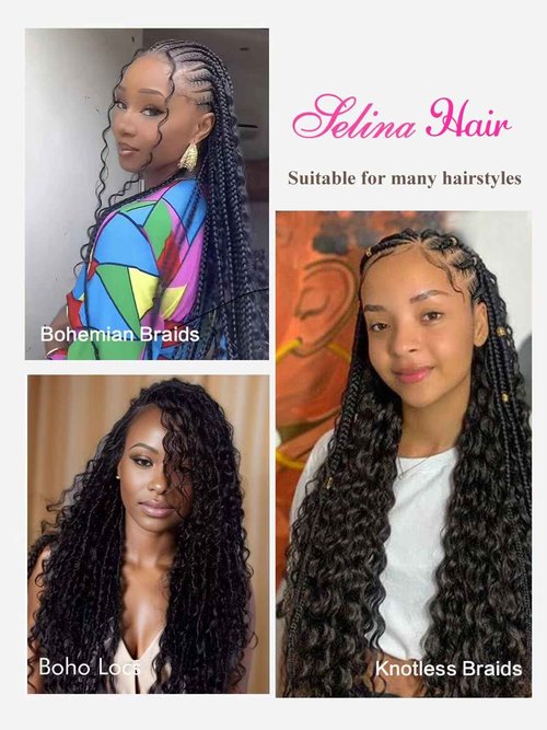 Selina 2 Bundles Deep Wave Human Braiding Hair 50g/Bundle for Boho Braids Human Curly Boho Hair 10A Deep Wave Bulk Bohemian Natural Color 28 Inch