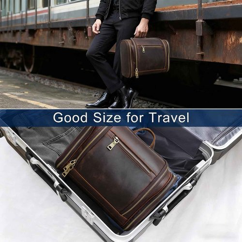 EURYNOME Toiletry Bag For Men, Genuine Leather Toiletries Organizer, Travel Hanging Toiletry Bag Large Water-resistant Bathroom Shaving Kit for Cosmetics, Makeup Case Travel Dopp Kit