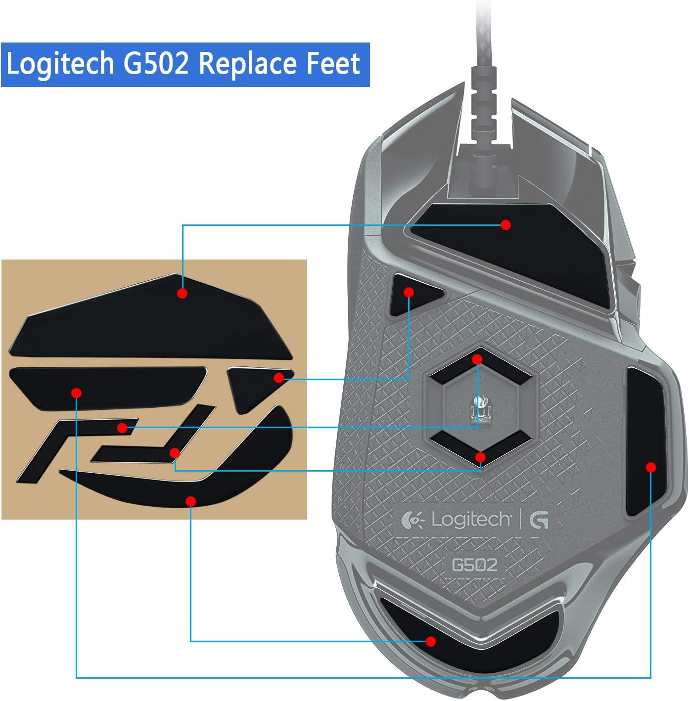 AQIDAP Mouse Skatez/Feet for Logitech Gaming Mouse (2 in 1 Feet + Anti-Slip Tape)
