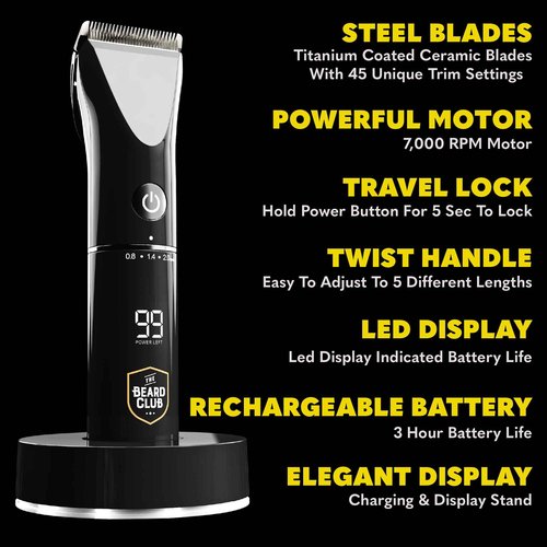 The Beard Club PT45 Beard Trimmer for Men & BT-Zero Body and Groin Trimmer for Men - Electric Cordless Rechargeable Powerful 7000 RPM Motor Trimmers for All Your Grooming Needs– Gift Kit Bundle
