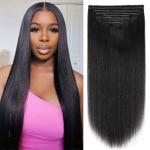 Mihugass Injected Clip in Extension Human Hair Invisible Clip Ins for Women Brazilian Injected Clip ins Human Hair Natural Color 8 Pcs with 18 Clips 120g/Set (26 inch)