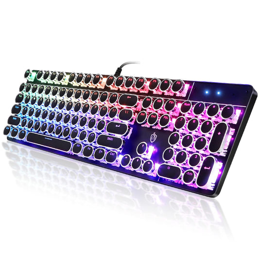 YSCP Typewriter Style Mechanical Gaming Keyboard RGB Backlit Wired with Blue Switch Retro Round Keycap 104 Keys Keyboard Compatible with Laptops/Chromebook/Desktop (Black 104 Keys RGB)