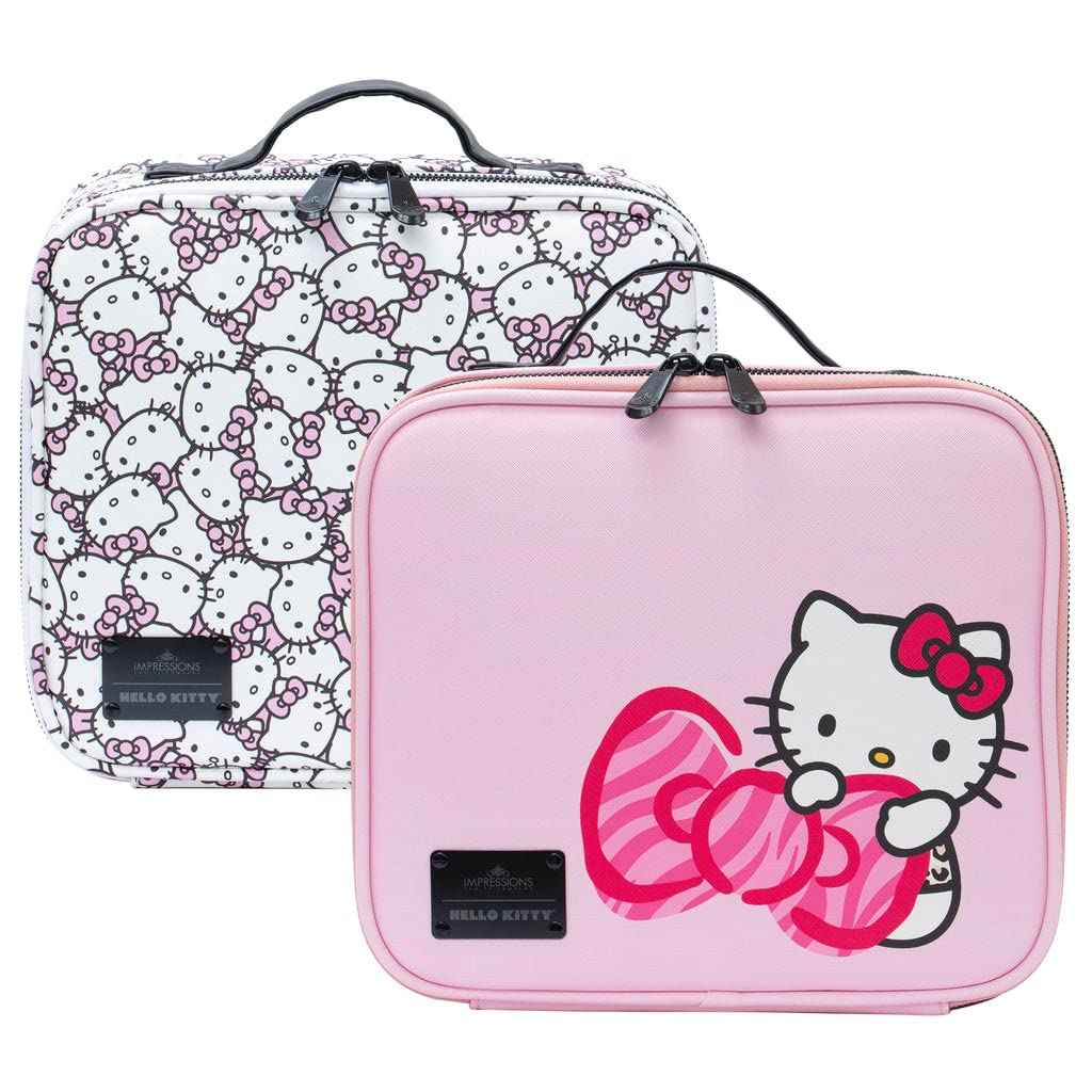 Impressions Vanity Hello Kitty Cosmetic Bag with Faux Leather, Travel Toiletry Bag with Inside Zipper Pockets, Waterproof Reusable Large Cosmetic Makeup Vanity Organizer(Pink Animal)