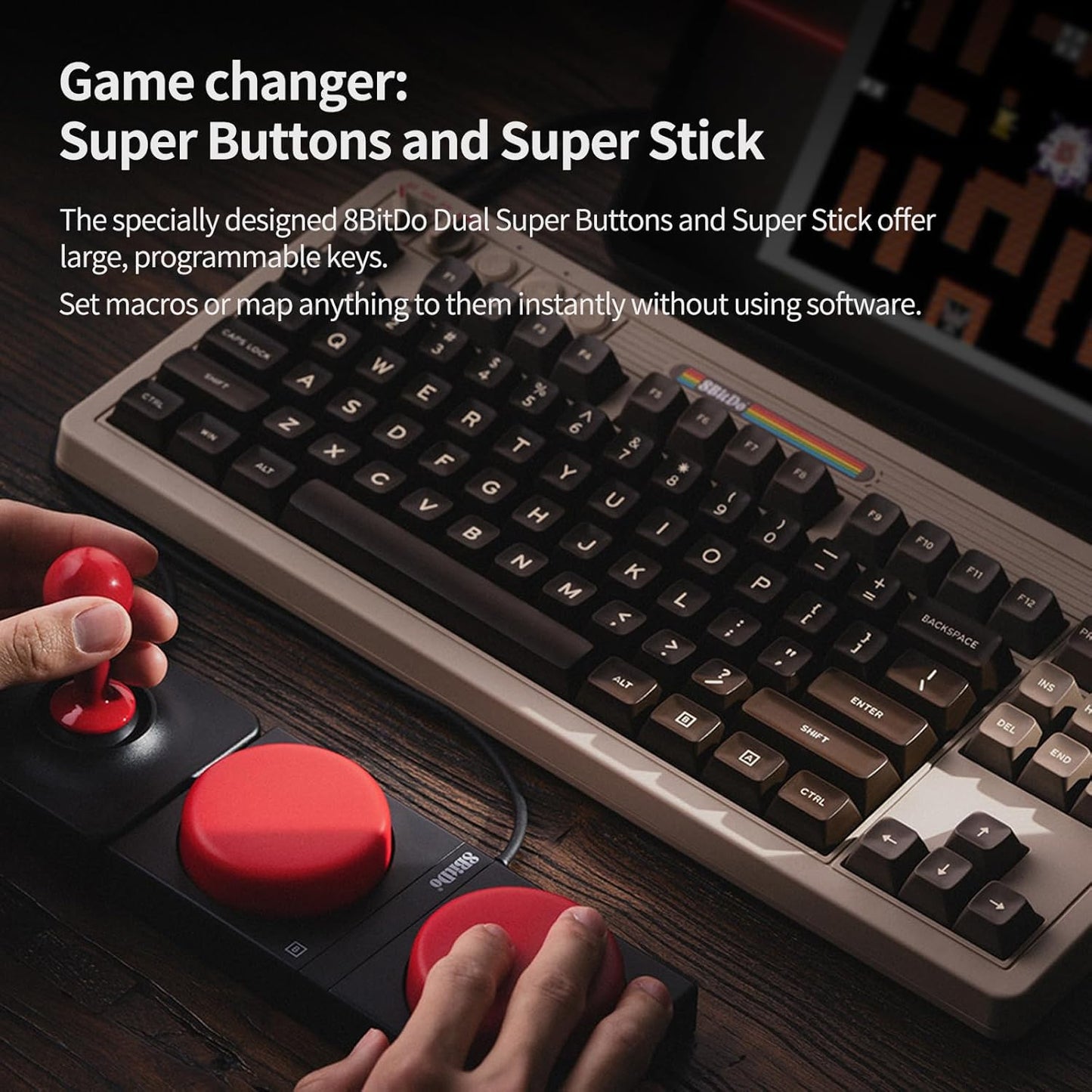 AKNES 8BitDo Retro 108 Mechanical Keyboard, Hot Swappable Gaming Keyboard with 108 Keys&Integrated Numpad, Dual Super Buttons, Bluetooth/2.4G/USB-C Keyboard for Windows & Android - N Edition