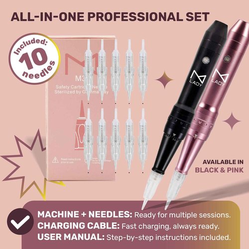 M Permanent Makeup Machine - Microblading Machine, Eyebrow Tattoo Machine - Microshading, Lip, Ombre Brows Machine - Wireless Machine Kit - Achieve Flawless Results (Machine, Pink)