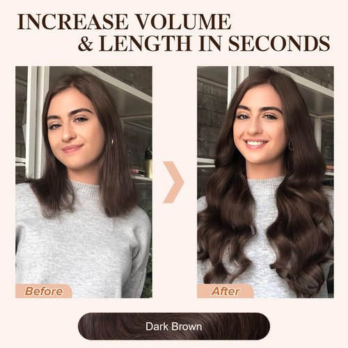 Halo Hair Extensions Real Human Hair,S-noilite 100% Wavy Human Hair Halo Extensions for Women,65g/16inch 02 Dark Brown