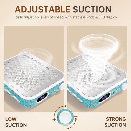 CHRISTINE SHELLY Nail Dust Collector, Rechargeable Dust Collector Nail Tech, Powerful Vacuum Fan Vent Dust Collector Extractor Dust Suction Machine for Acrylic Nails Polishing, Nail Salon&Home, Blue