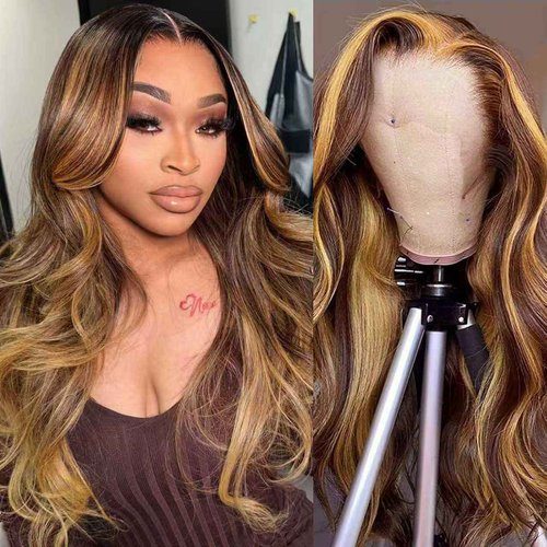 studyy Ombre Highlight Body Wave 360 Lace Front Wigs Human Hair Pre Plucked With Baby Hair Honey Blonde 360 Hd Lace Frontal Wigs Full Lace for Women 18inch