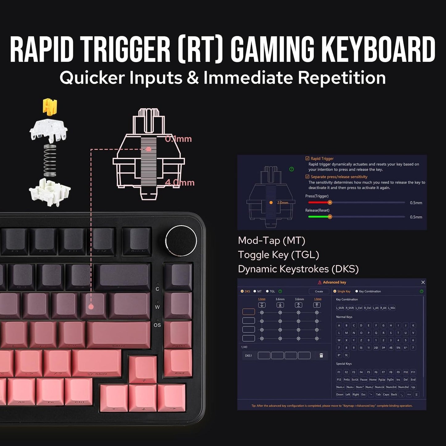 AJAZZ AK820 MAX HE Hall Effect Magnetic Gaming Keyboard, Adjustable Actuation, 8KHz Polling Rate, Wired Rapid Fast Keyboard, Creamy Gasket, RGB Backlight, NKRO for Win/Mac (White)