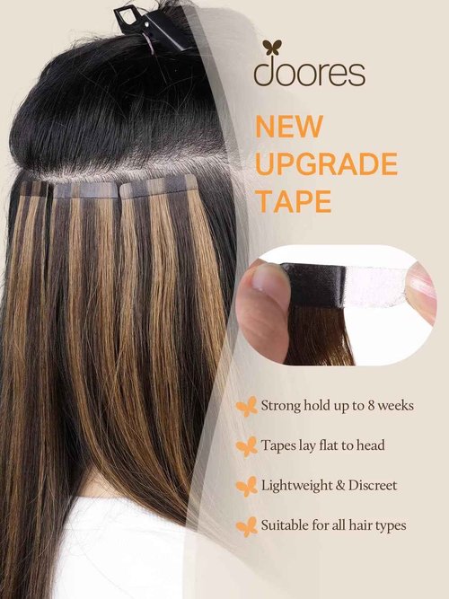 DOORES Tape-in Human Hair Extensions, Dark Brown to Chestnut Brown 100g 40pcs 16 Inch, Real Human Remy Hair, Straight