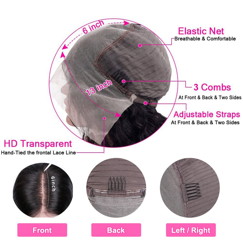 Karlami Bob Wig Human Hair 13X6 Lace Front Wigs Human Hair for Black Women Pre Plucked HD Short Wigs 150% Density Wigs (Natural color 13X6 straight bob, 14 Inch)