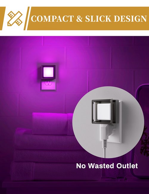 DORESshop Purple Night Light [2 Pack], Night Lights Plug Into Wall, Night Light Dusk to Dawn Sensor, LED NightLight Adjustable Brightness, Bedroom, Bathroom, Hallway, Stairs, Halloween, Party
