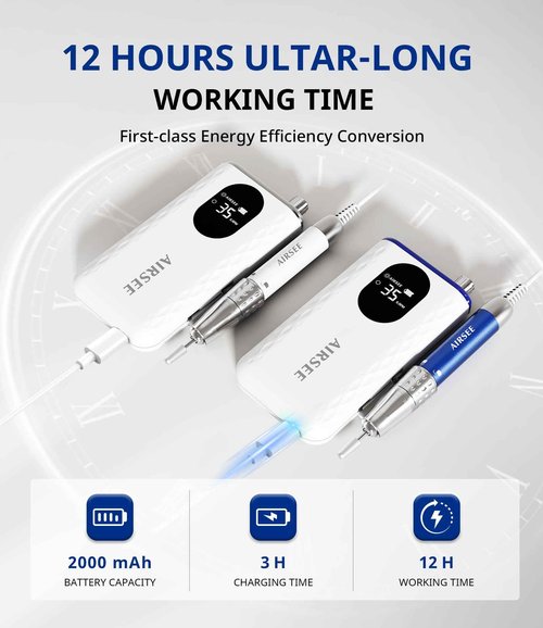 AIRSEE Updated Professional Nail Drill,Rechargeable Cordless Efile Machine for Acrylic Extension Gel Dip Powder Powerful Portable Efile 56 Sanding Bands 7 Bits,Low Noise Low Heat,G7 White
