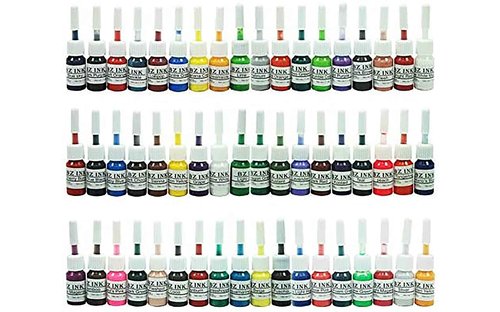 One Tattoo World Complete Tattoo Kit - 4 Tattoo Machines, Digital Power Supply, 54 Color 5ml Tattoo inks, Grips, Needles Transfer Paper, and more- OTW-KTB454
