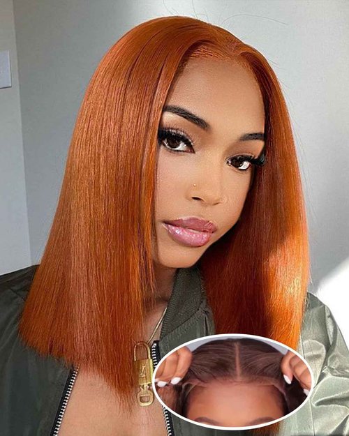 EINbeauty 9x6 HD Lace Glueless Wigs Human Hair Pre Plucked Pre Cut Bob Wig Human Hair Glueless Wigs Human Hair 200% Density Short Straight Bob Wigs for Black Women (14Inch,33#)