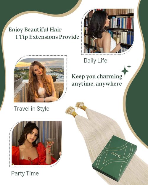 Ugeat Platinum Blonde I Tip Hair Extensions Human Hair for Everyday Use Blonde Itip Human Hair Extensions Reusable Silky Smooth Long Length No Damage 24 Inch 50S