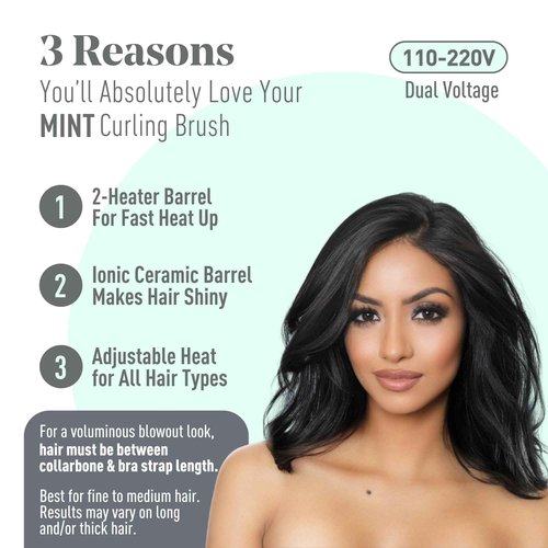 MINT Extra-Long 1.6 Inch Thermal Brush for Natural Volume & Waves | 230-430°F 2-Heater Ceramic Curling Iron Brush | Heated Round Styler