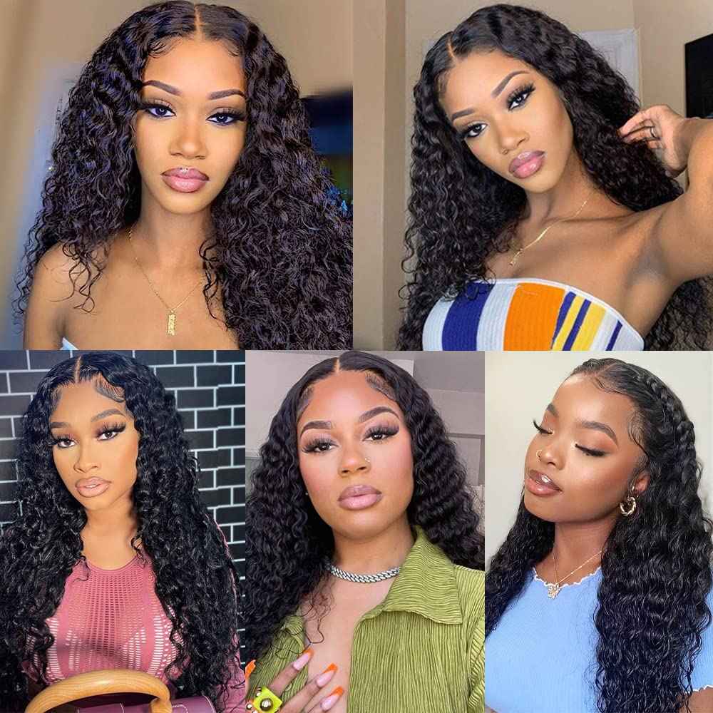 generousies Water Wave Lace Front Wigs Human Hair Wigs for Women 24 Inch 13x4 HD Lace Frontal Wigs Human Hair Pre Plucked 180% Density Wet and Wavy Curly Lace Front Wigs Natural Color