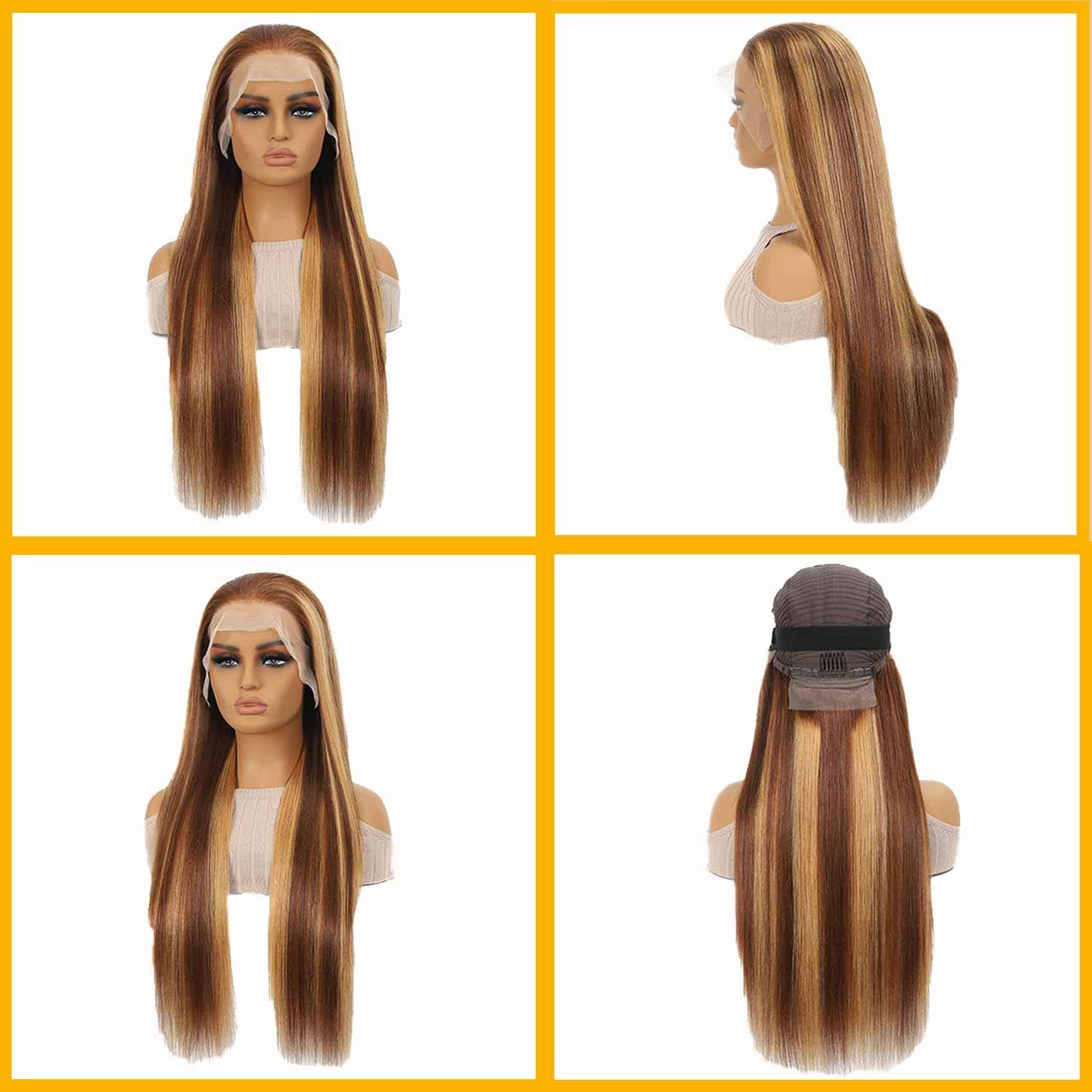 Honey Blonde Ombre Lace Front Wig Human Hair 4/27 Colored Body Wave 13x6 HD Lace Front Wigs Human Hair Pre Plucked with Baby Hair Frontal Wigs for Women 180% Density 22 Inch