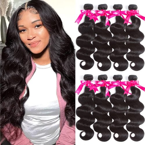 Flady Hair 10A Brazilian Body Wave Virgin Hair 4 Bundles Unprocessed Brazilian Human Hair Weave Bundles Black Color (12 14 16 18inch)