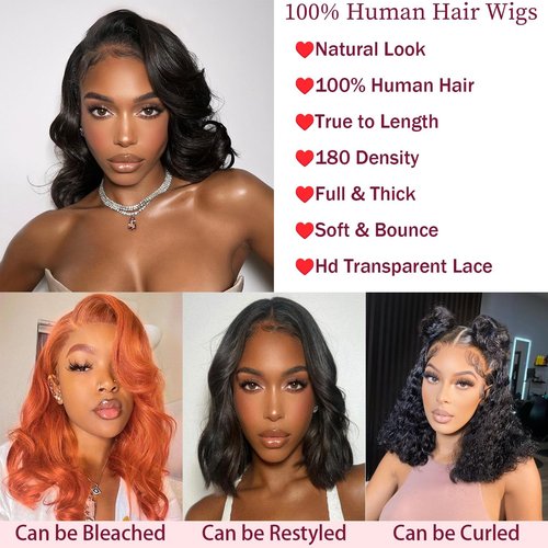 5x5 Glueless Bob Wigs Human Hair Body Wave 5x5 HD Lace Closure Human Hair Bob Wigs for Women Bob Wig Human Hair Pre Plucked with Baby Hair