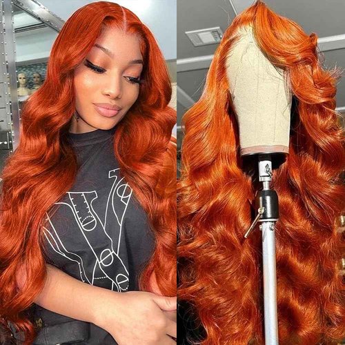 dorbess Ginger Wigs Human Hair Body Wave Lace Front Human Hair Wig Pre Plucked 13x6 HD Lace Front Wigs 350# Ginger Orange Colored Lace Frontal Wig Glueless 24 Inch