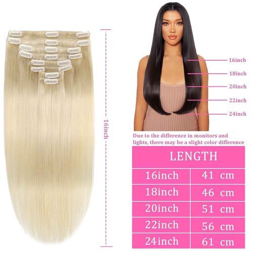 Platinum Blonde Clip in Hair Extensions Real Human Hair Clip in Extensions Invisible Remy Human Hair Natural Straight Seamless Hair Extensions 8pcs Double Weft 20 Inch 105g