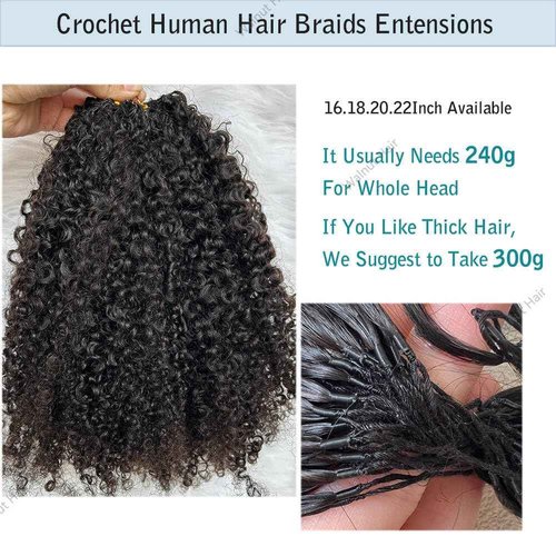 Knotless Pre Separated Crochet Human Hair Extensions Afro Kinky Curly Mongolian Virgin Braiding Hair Invisible Pre Looped Feather Braids Bundles For Black Women Walnut Hair 16inch 60g