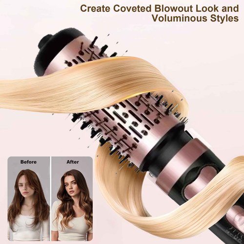 Automatic Curling Comb, inch Ceramic, Ionic The hot Rounding Brush smooths Your Hair and Helps You Look Better Take Care of Your own Makeup, Constant Temperature 2-in-1 (Rose Gold)