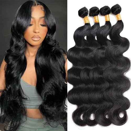Body Wave Bundles Human Hair 20 22 24 26 Inch Human Hair Bundles 100% Unprocessed Brazilian Virgin Quick Weave 4 Bundle Human Hair Extensions for Black Women Natural Color