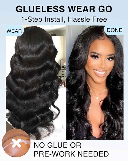 Pobokix Glueless Wigs Human Hair Pre Plucked Pre Cut 250 Density 7x6 Lace Front Wigs Body Wave Closure Wigs For Women 100% Human Hair #1B Natural Black 20inch