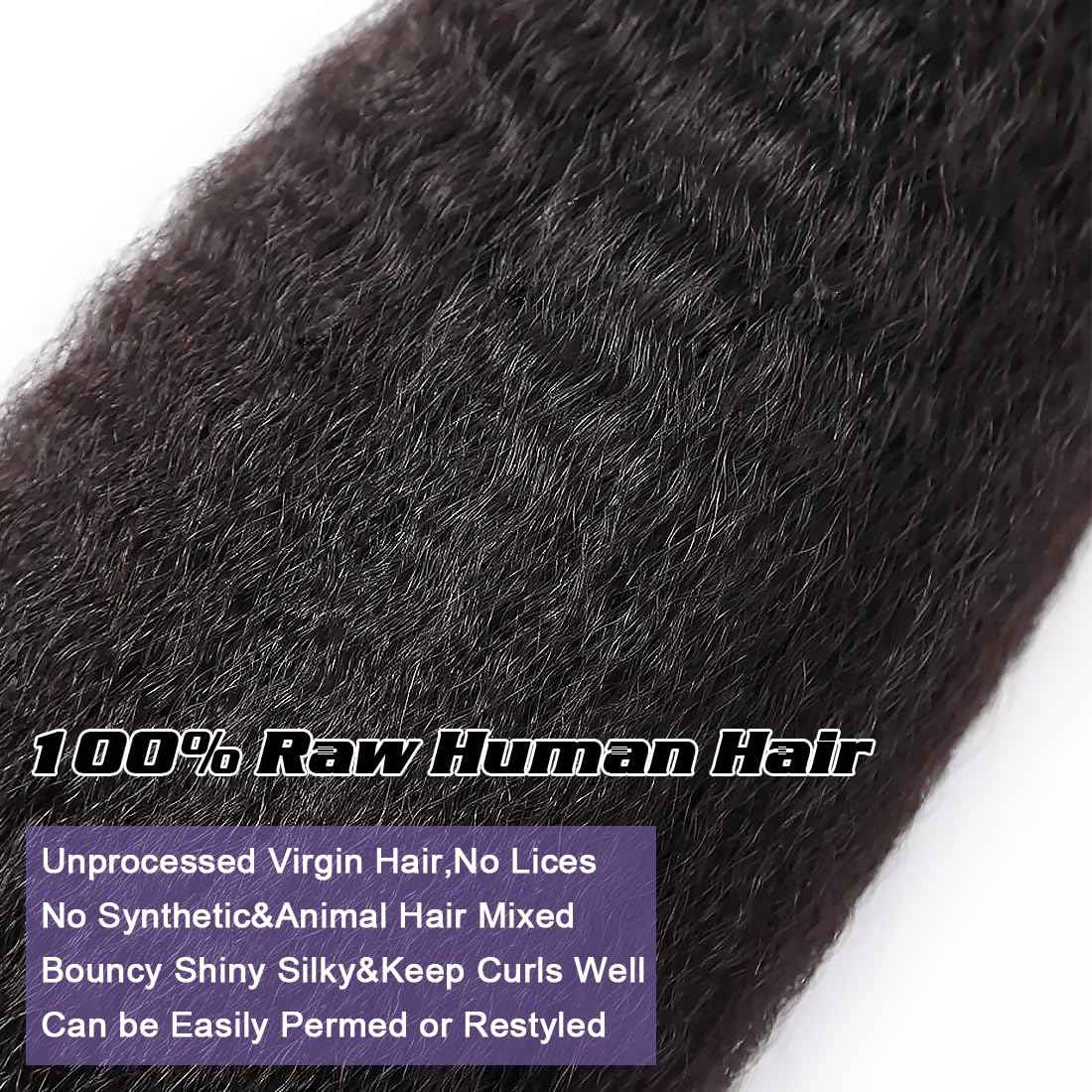 Kinky Straight Human Hair Bundles 1 Single Bundle 26 Inch 100% Unprocessed Brazilian Virgin 12A Yaki Straight Bundles Human Hair Weave Sew In for Black Women Natural Color