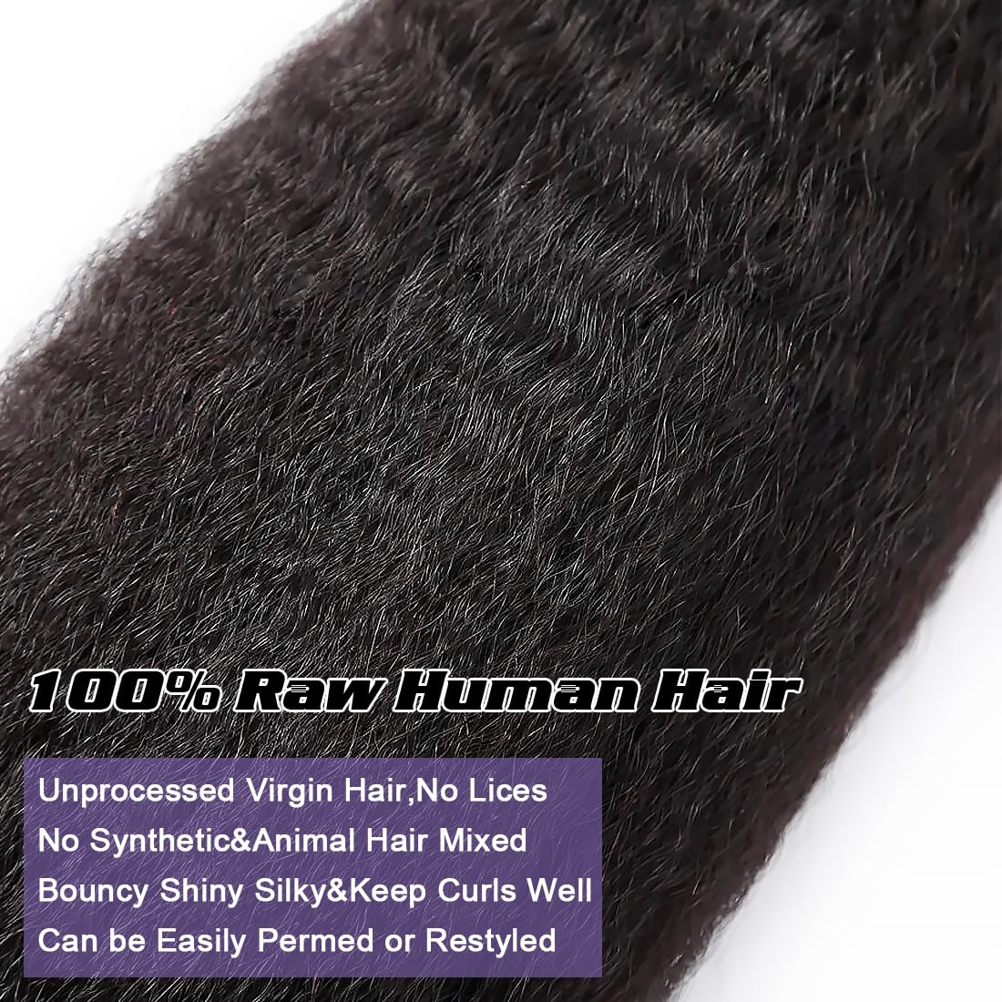 Kinky Straight Human Hair Bundles(14 16 18 Inch)100% Unprocessed Brazilian Virgin Human Hair 12A Yaki Straight 3 Bundles Hair Weft Sew In for Black Women Natural Color