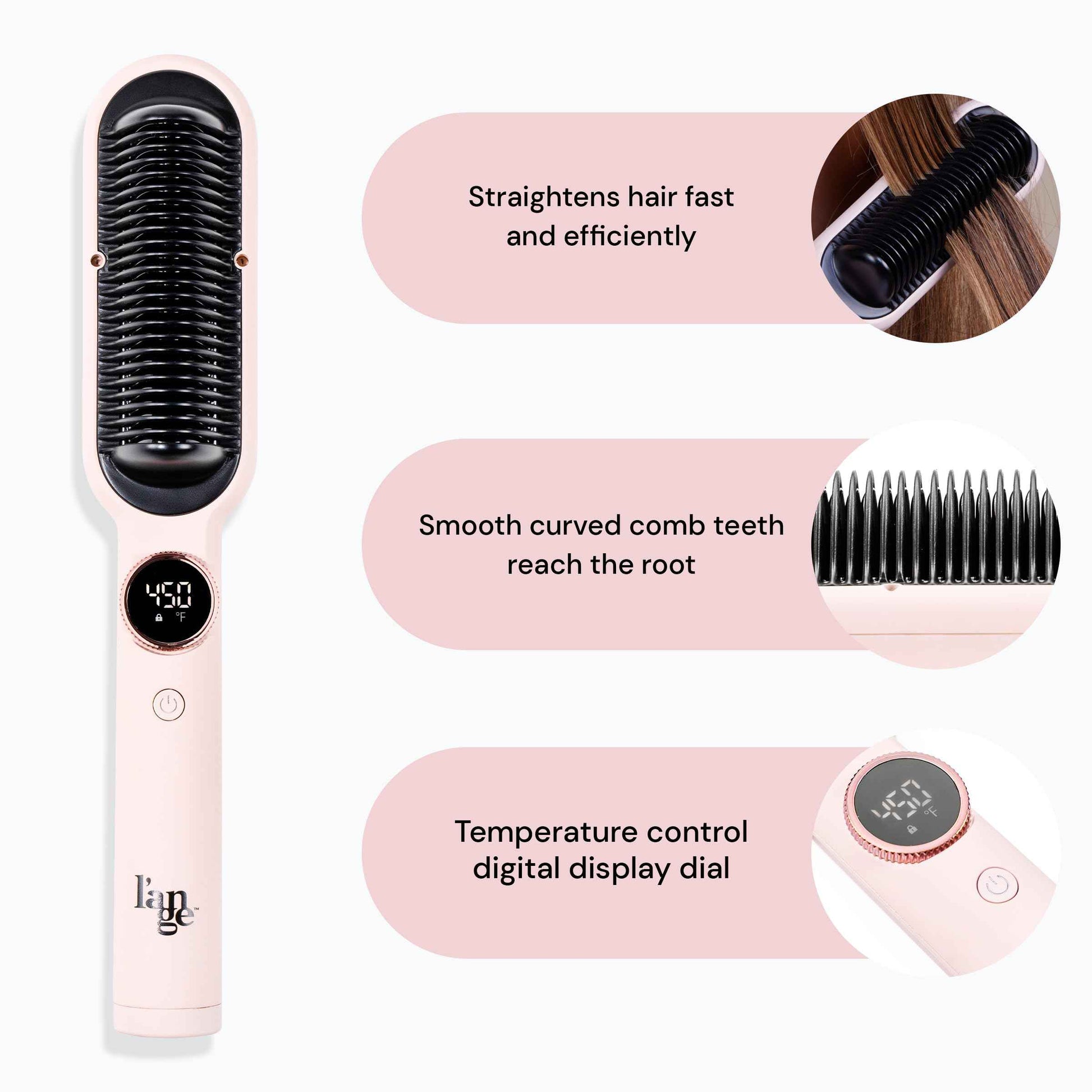 L'ANGE HAIR Smooth-It 2-in-1 Hot Comb Straightener | Digital Straightening Comb with Adjustable Heat Dial | Ionic Technology for Frizz-Free Styling | for All Hair Types (Digital Comb - Blush)