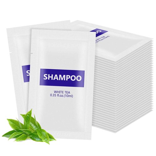 500 pack 0.35 fl oz/10ml Travel Size Shampoo Bulk Individually Wrapped - Refreshing Mini Shampoo Packets Hair Shampoo Single Use Supplies for Homeless Care Hotel Guests, White Tea Scent