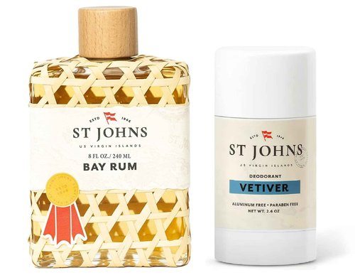 St. John Vetiver Aluminum Free Deodorant with Aftershave and Cologne | Made with Bay Leaves from The Virgin Islands | Bay Leaf After Shave Fragrance for Men | (8 oz Splash Bottle)