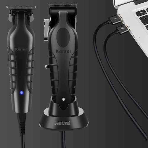 KEMEI Professional Hair Clipper and Hair Trimmer for Men, Cord/Cordless Hair Cutting Kits, Zero Gapped Beard Trimmers, T Blade Barber Clippers with USB Rechargeable, KM-2299, KM-2296