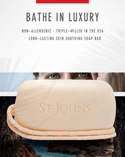 St. John Bay Rum Soap On A Rope | USA Made, Triple-milled Mens Soap Bar | Hydrating Bar Soap for Men with Olive Oil & Glycerine | Luxury Body Soap Bar for men | (7 oz Bar- 6 Pack)
